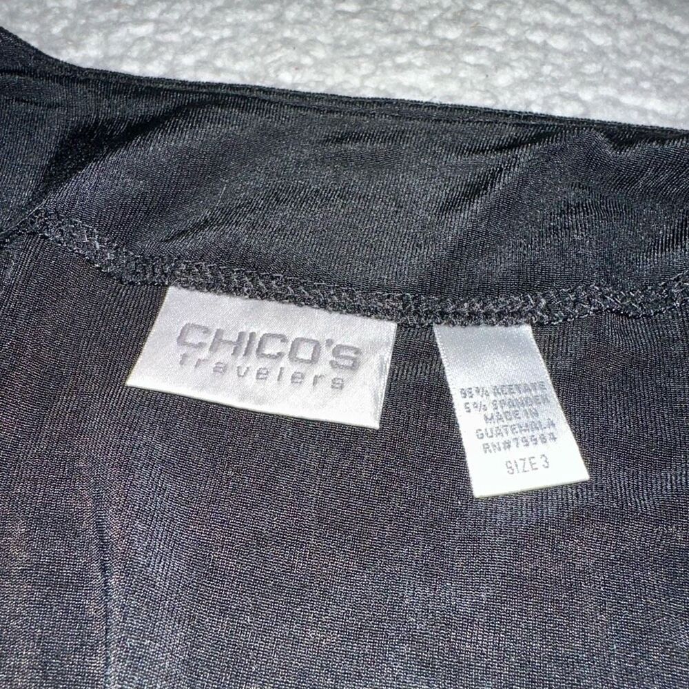 Chicos Travelers XL Open Front Slinky Long Sleeve Cardigan Solid Black Color EUC - Picture 7 of 11